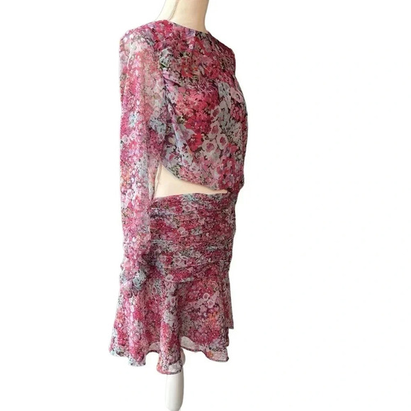 Zara (NWT) Floral Print Pink Mini Dress with Side Cut Out Size X-Large - Picture 4 of 10